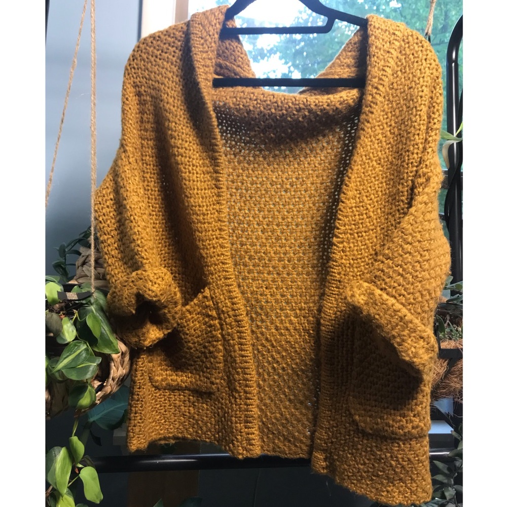 Cozy Mustard Yellow Knit Cardigan with Hood